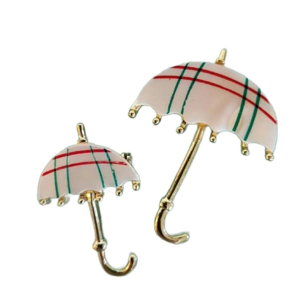 Vintage Mother of Pearl Umbrella Brooch, Set of 2